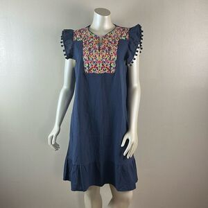 KIRUNDO Womens navy colorful sleeveless shift Dress Floral Embroidered large L